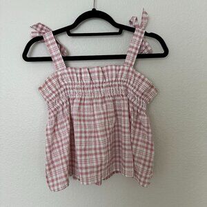 Pink Picnic Plaid Tank Top with Ties for Bows